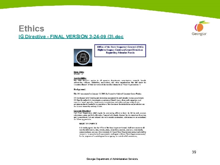 Ethics IG Directive - FINAL VERSION 3 -24 -09 (3). doc 39 Georgia Department