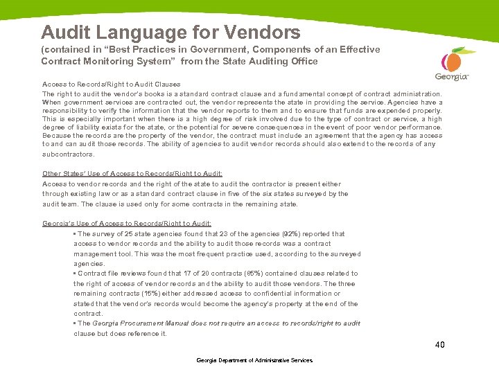 Audit Language for Vendors (contained in “Best Practices in Government, Components of an Effective