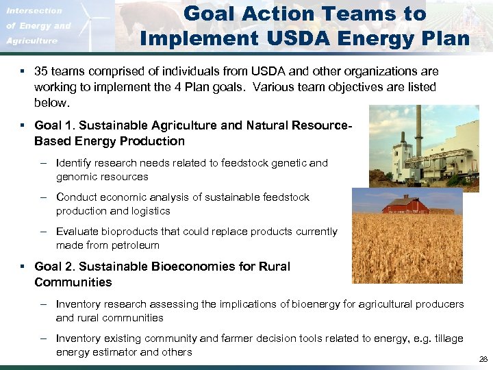 Goal Action Teams to Implement USDA Energy Plan § 35 teams comprised of individuals