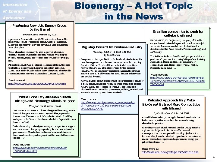 Bioenergy – A Hot Topic in the News Producing New U. S. Energy Crops