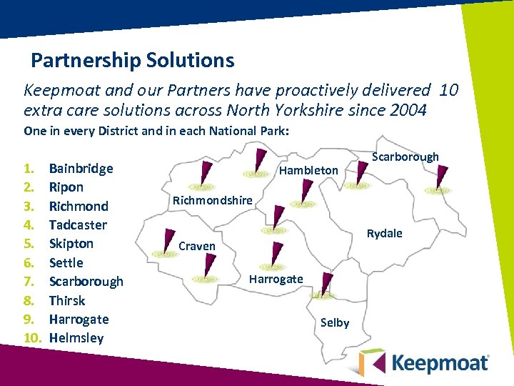 Partnership Solutions Keepmoat and our Partners have proactively delivered 10 extra care solutions across