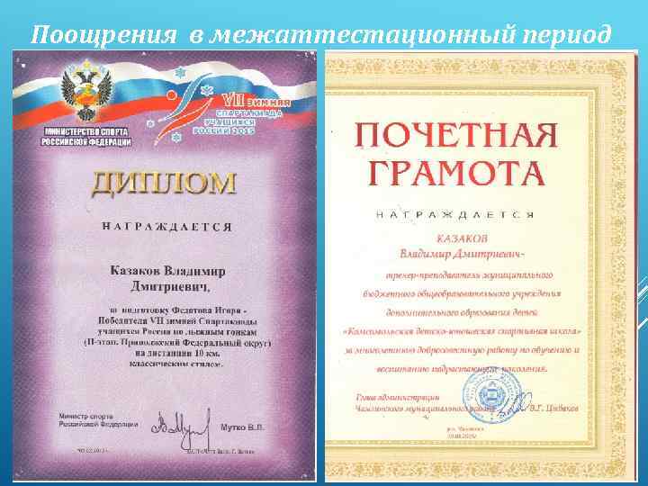 Поощрения в межаттестационный период 