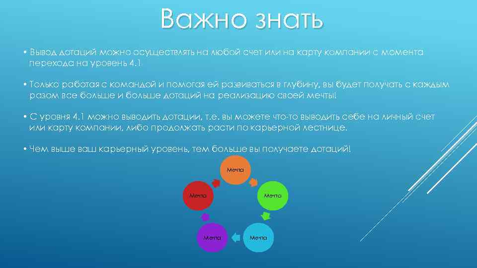 Важно знать • Вывод дотаций можно осуществлять на любой счет или на карту компании