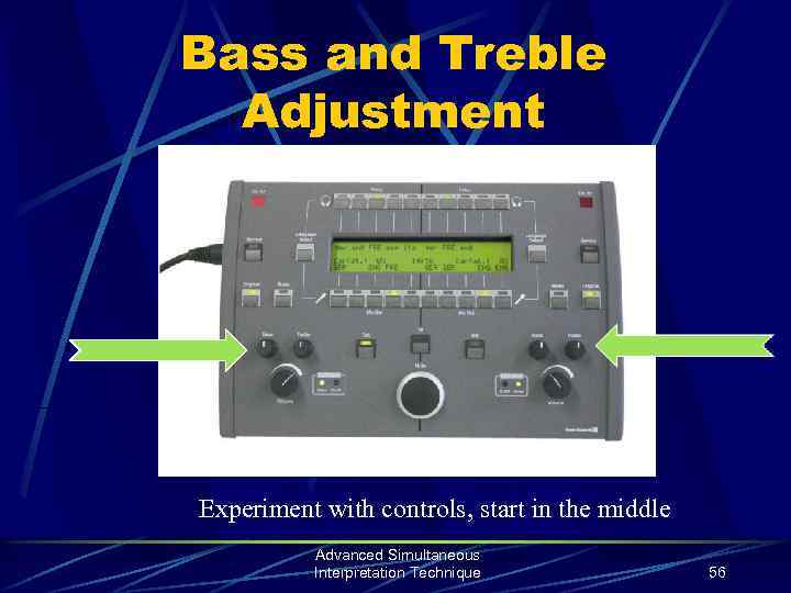 Bass and Treble Adjustment Experiment with controls, start in the middle Advanced Simultaneous Interpretation