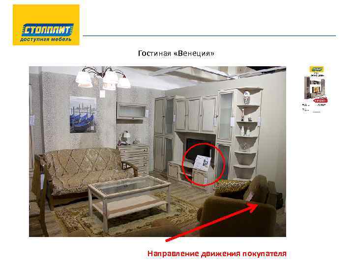 Гостиная «Венеция» Направление движения покупателя 