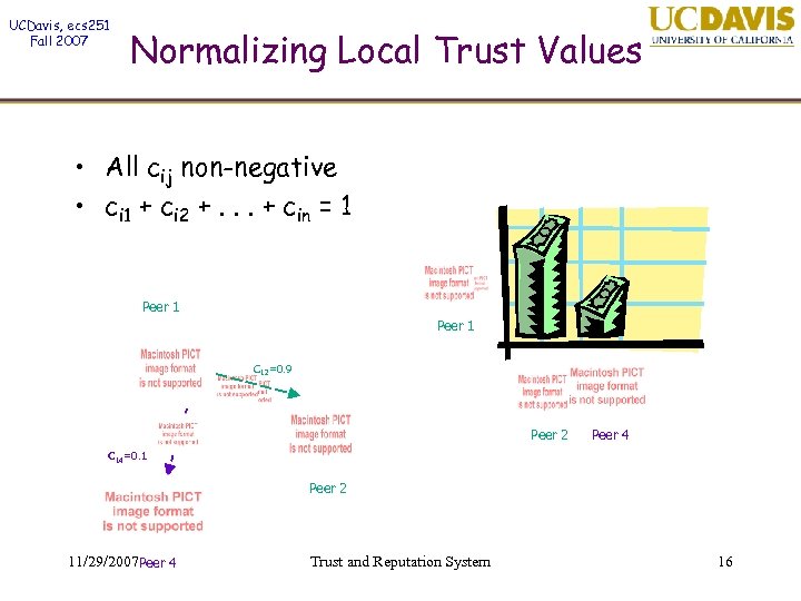 UCDavis, ecs 251 Fall 2007 Normalizing Local Trust Values • All cij non-negative •