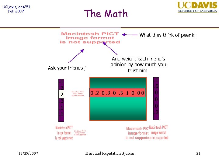 UCDavis, ecs 251 Fall 2007 The Math What they think of peer k. Ask