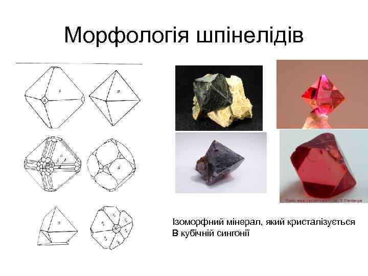 Морфологія шпінелідів Ізоморфний мінерал, який кристалізується В кубічній сингонії 