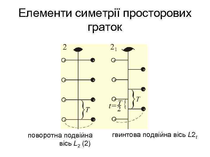 Елементи симетрії просторових граток поворотна подвійна вісь L 2 (2) гвинтова подвійна вісь L