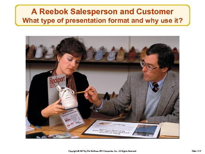 A Reebok Salesperson and Customer What type of presentation format and why use it?