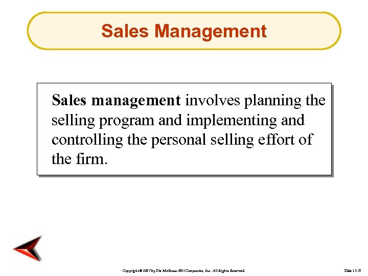 Sales Management Sales management involves planning the selling program and implementing and controlling the