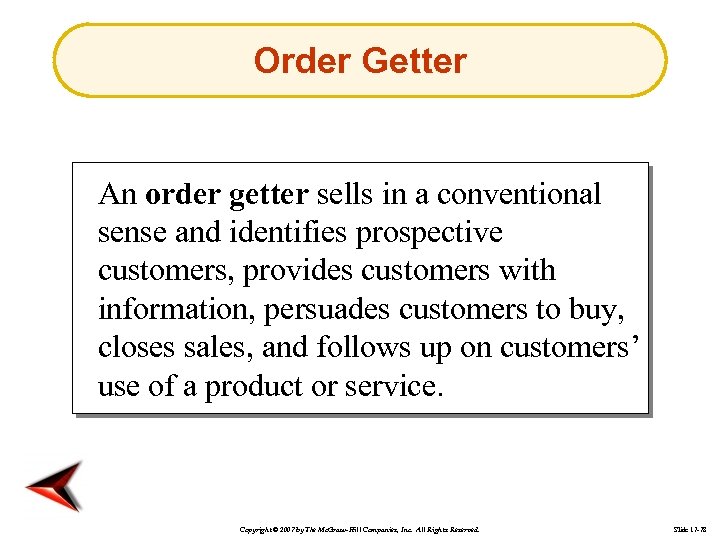 Order Getter An order getter sells in a conventional sense and identifies prospective customers,