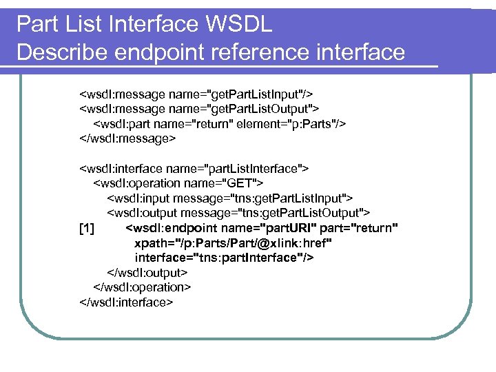 Part List Interface WSDL Describe endpoint reference interface <wsdl: message name="get. Part. List. Input"/>