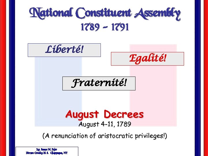 National Constituent Assembly 1789 - 1791 Liberté! Egalité! Fraternité! August Decrees August 4 -11,