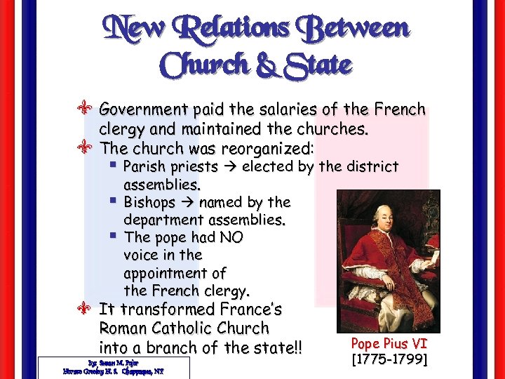 New Relations Between Church & State V Government paid the salaries of the French