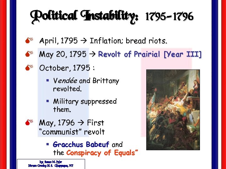 Political Instability: 1795 -1796 M April, 1795 Inflation; bread riots. M May 20, 1795