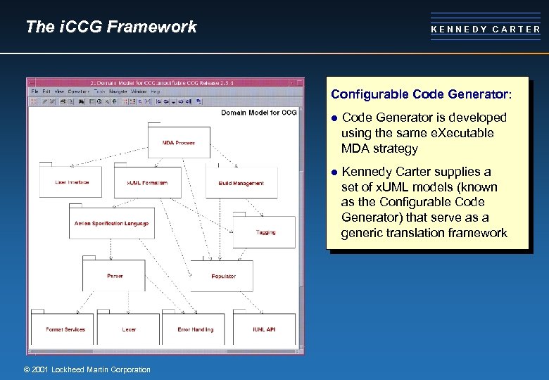The i. CCG Framework KENNEDY CARTER Configurable Code Generator: l l © 2001 Lockheed