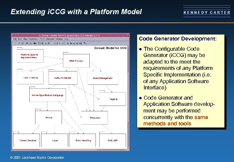 Extending i. CCG with a Platform Model KENNEDY CARTER Code Generator Development: l l