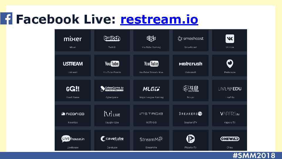 Facebook Live: restream. io 