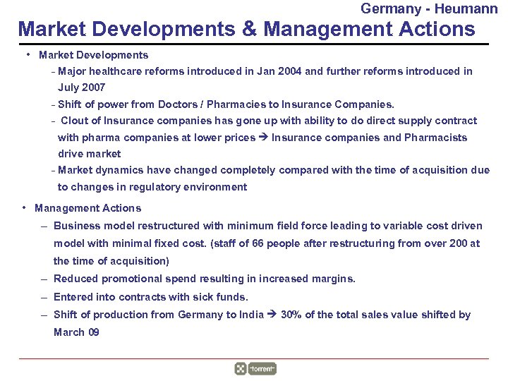 Germany - Heumann Market Developments & Management Actions • Market Developments - Major healthcare