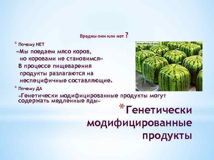 Вредны они или нет ? * Почему НЕТ «Мы поедаем мясо коров, но коровами