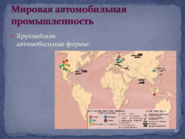 Мировая автомобильная промышленность Крупнейшие автомобильные фирмы: 54 