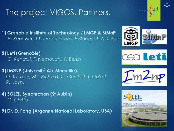 The project VIGOS. Partners. 1) Grenoble Institute of Technology / LMGP & SIMa. P