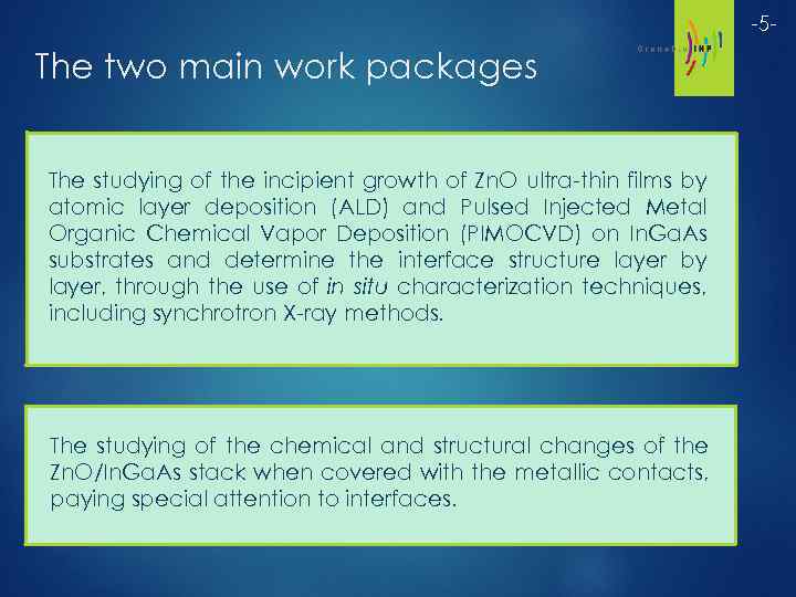 -5 - The two main work packages The studying of the incipient growth of