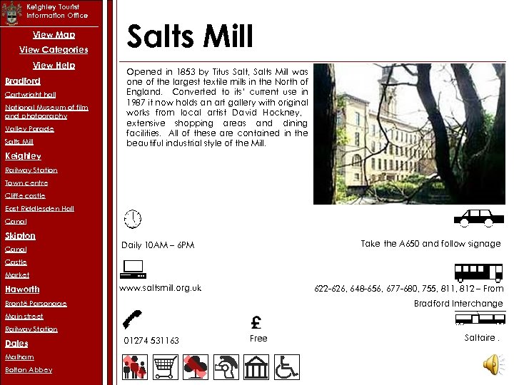 Keighley Tourist Information Office View Map View Categories View Help Bradford Cartwright hall National