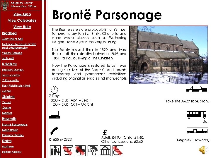 Keighley Tourist Information Office View Map View Categories View Help Bradford Cartwright hall National