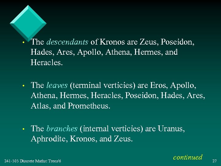  • The descendants of Kronos are Zeus, Poseidon, Hades, Ares, Apollo, Athena, Hermes,