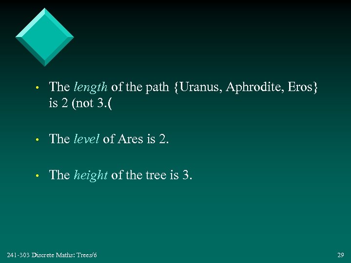  • The length of the path {Uranus, Aphrodite, Eros} is 2 (not 3.