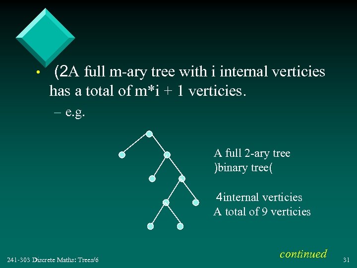  • (2 A full m-ary tree with i internal verticies has a total