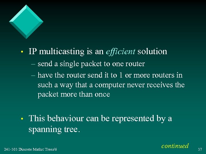  • IP multicasting is an efficient solution – send a single packet to