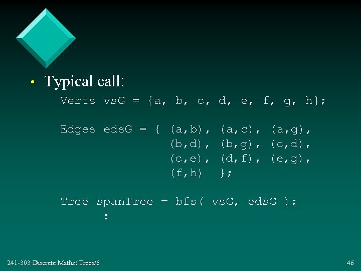  • Typical call: Verts vs. G = {a, b, c, d, e, f,