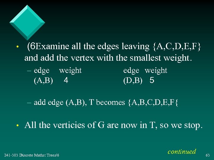  • (6 Examine all the edges leaving {A, C, D, E, F} and