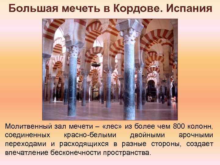 Большая мечеть в Кордове. Испания Молитвенный зал мечети – «лес» из более чем 800