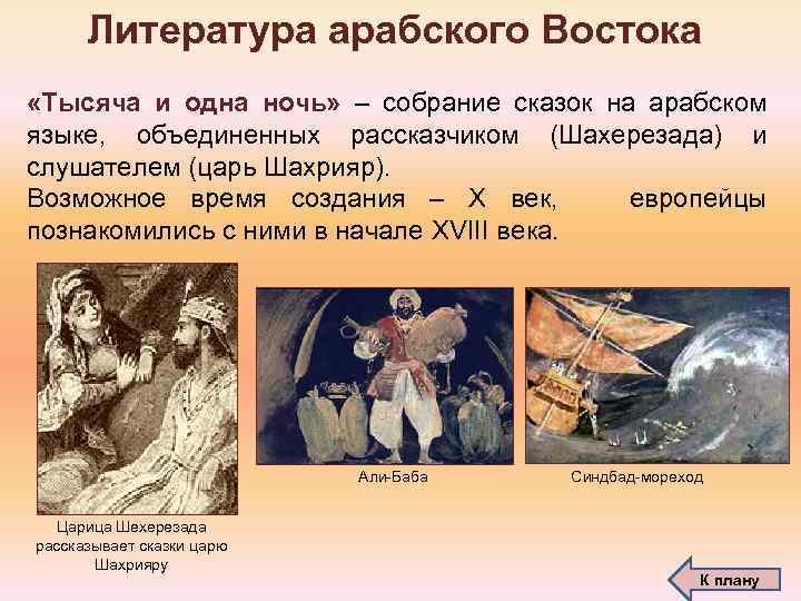 Литература арабского Востока «Тысяча и одна ночь» – собрание сказок на арабском языке, объединенных