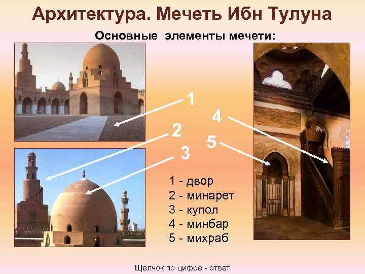 Архитектура. Мечеть Ибн Тулуна Основные элементы мечети: 1 2 3 4 5 1 -