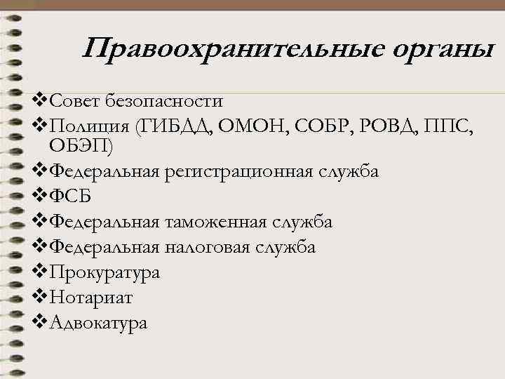 Правоохранительные органы v. Совет безопасности v. Полиция (ГИБДД, ОМОН, СОБР, РОВД, ППС, ОБЭП) v.