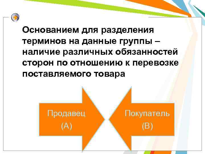 Основанием для разделения терминов на данные группы – наличие различных обязанностей сторон по отношению