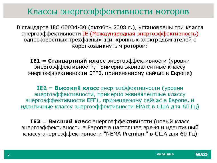 Классы энергоэффективности моторов 2 В стандарте IEC 60034 -30 (октябрь 2008 г. ), установлены