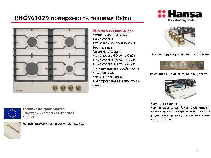 BHGY 61079 поверхность газовая Retro Основные характеристики • эмалированная сталь • 4 конфорки •