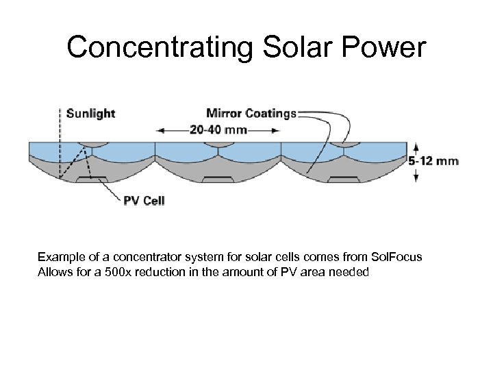 Concentrating Solar Power Example of a concentrator system for solar cells comes from Sol.