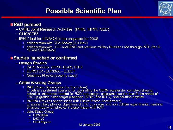 Possible Scientific Plan R&D pursued – CARE Joint Research Activities (PHIN, HIPPI, NED) –