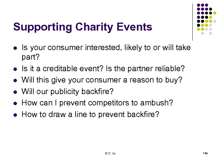 Supporting Charity Events l l l Is your consumer interested, likely to or will