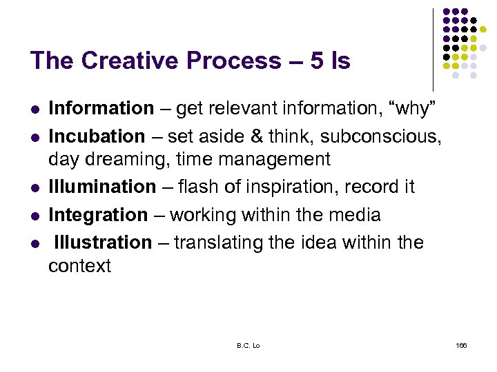 The Creative Process – 5 Is l l l Information – get relevant information,