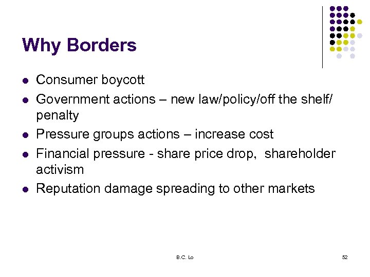 Why Borders l l l Consumer boycott Government actions – new law/policy/off the shelf/