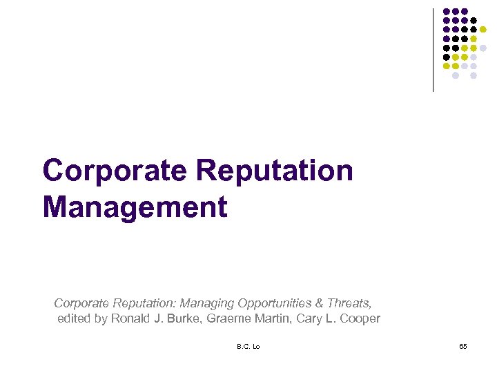 Corporate Reputation Management Corporate Reputation: Managing Opportunities & Threats, edited by Ronald J. Burke,