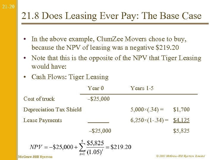 21 -20 21. 8 Does Leasing Ever Pay: The Base Case • In the